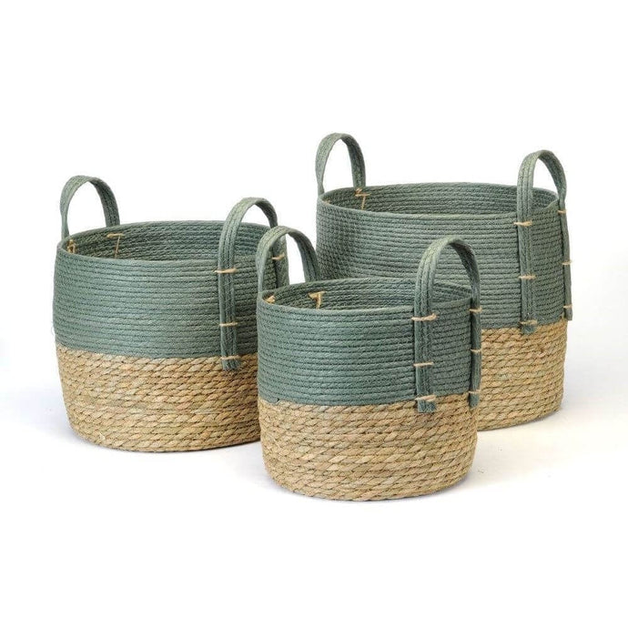 Straw Cylinder Basket - Green