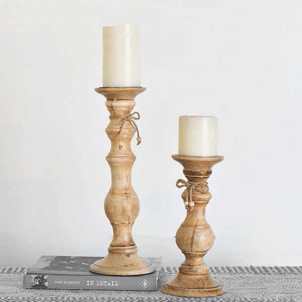 Wood Candle Holders, Set of 2